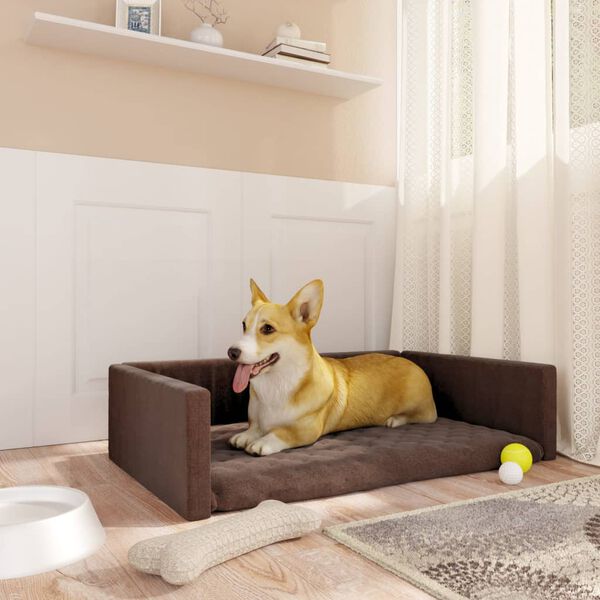 vidaXL Pasje leži&scaron;če za prtljažnik rjavo 90x60 cm videz lanenega blaga