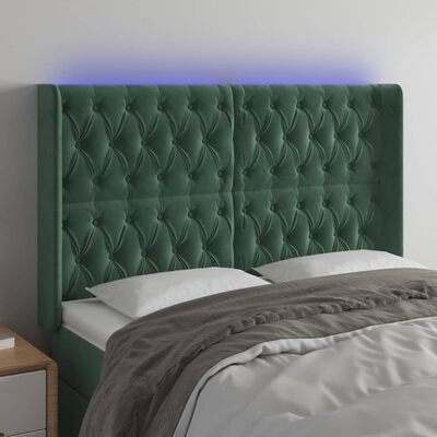 vidaXL LED posteljno vzglavje temno zeleno 163x16x118/128 cm žamet