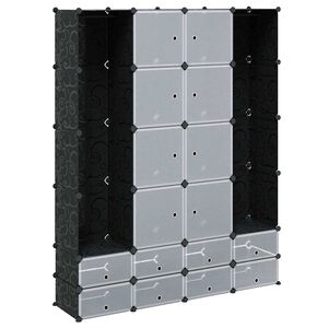 vidaXL Modularna omara z 18 predelki črna in bela 37x146x180,5 cm