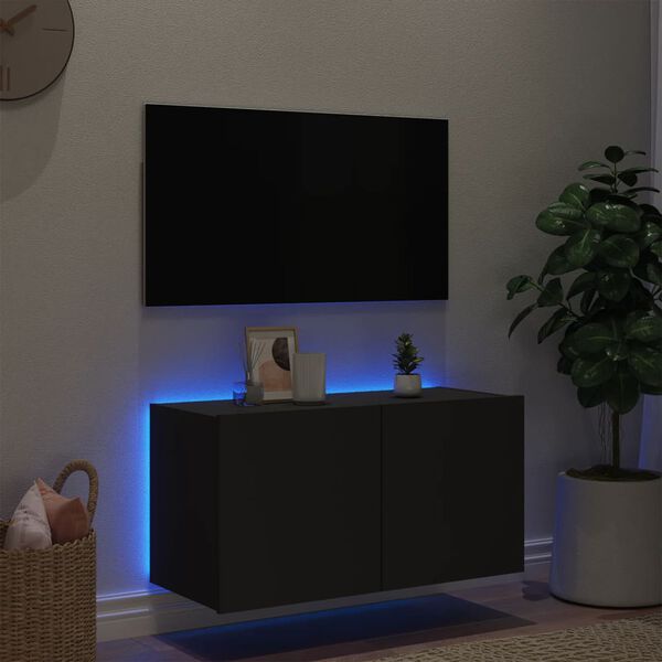 vidaXL Stenska TV omarica z LED lučkami črna 80x35x41 cm