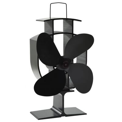 vidaXL Ventilator za kamin na toploto s 4 krili črn