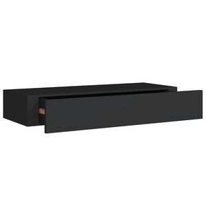 vidaXL Stenska polica s predalom črna 60x23,5x10 cm mediapan