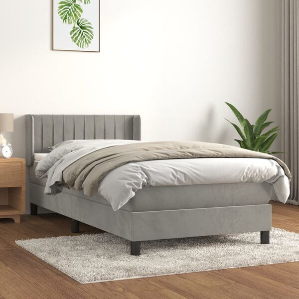 vidaXL Box spring postelja z vzmetnico svetlo siva 100x200 cm žamet