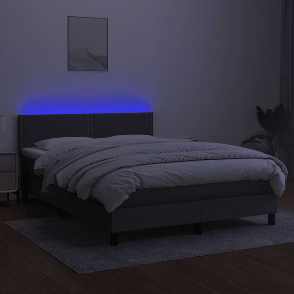 vidaXL Box spring postelja z vzmetnico LED temno siva 140x190 cm blago