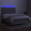 vidaXL Box spring postelja z vzmetnico LED svetlo siva 140x190cm blago