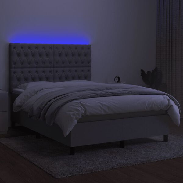 vidaXL Box spring postelja z vzmetnico LED svetlo siva 140x190cm blago