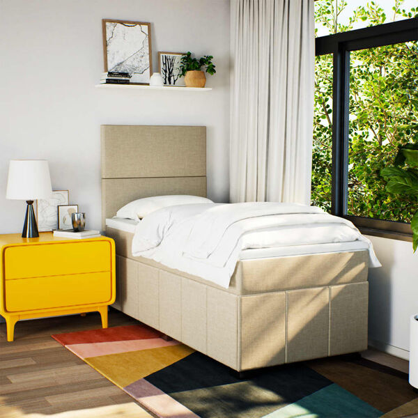 vidaXL Box spring postelja z vzmetnico krem 90x200 cm blago