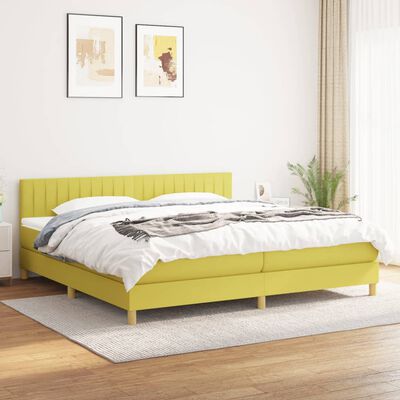 vidaXL Box spring postelja z vzmetnico zelen 200x200 cm blago