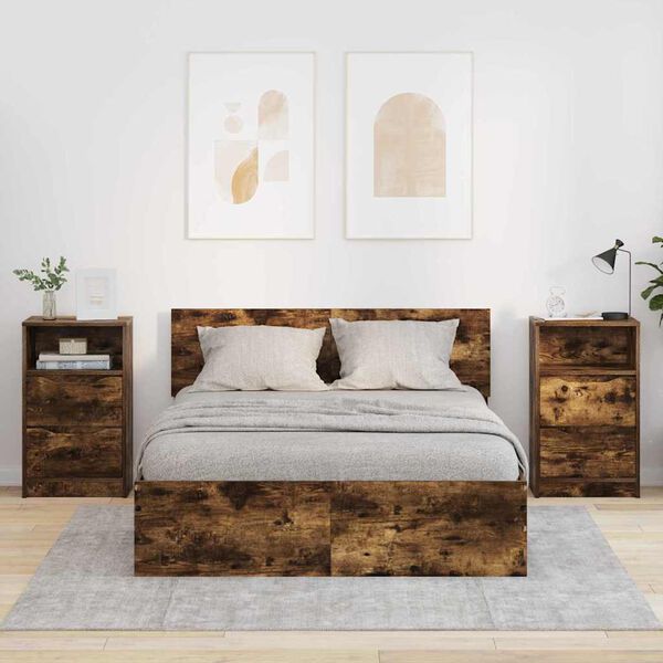 vidaXL Posteljne mize s predalom 2 pcs Dimljeni oreh 40 x 30 x 467 cm