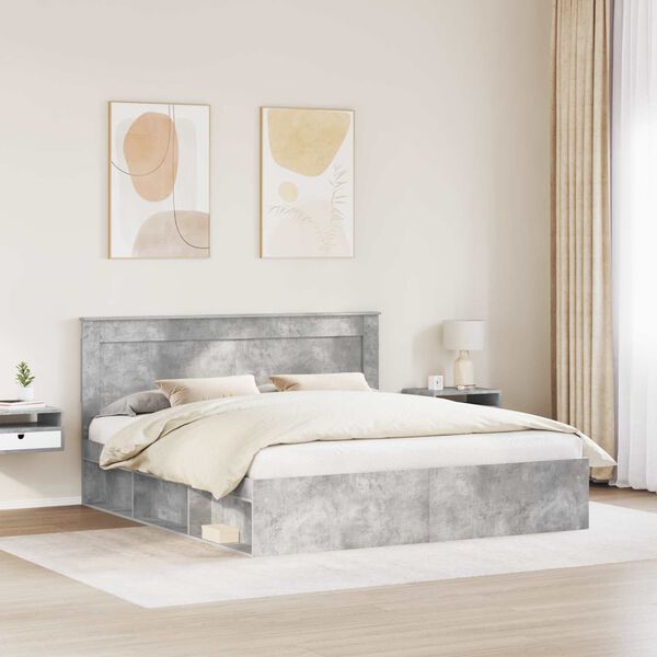 vidaXL Konstrukcija postelje Beton 200 x 200 cm Masivno borovo les