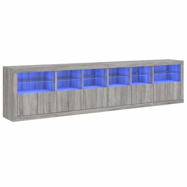 vidaXL Komoda z LED lučkami siva sonoma 283x37x67 cm