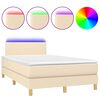vidaXL Box spring postelja z vzmetnico LED krem 120x200 cm blago