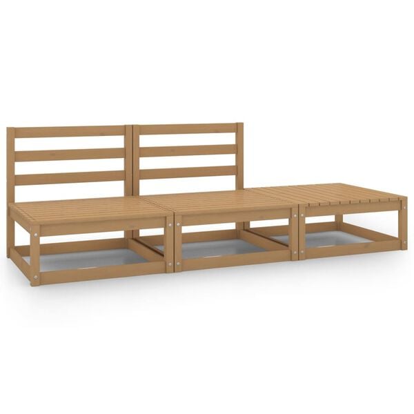 vidaXL Vrtna sedežna garnitura 3-delna medeno rjava trdna borovina