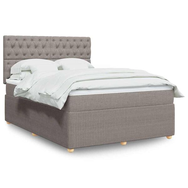 vidaXL Box spring postelja z vzmetnico taupe 140x190 cm blago