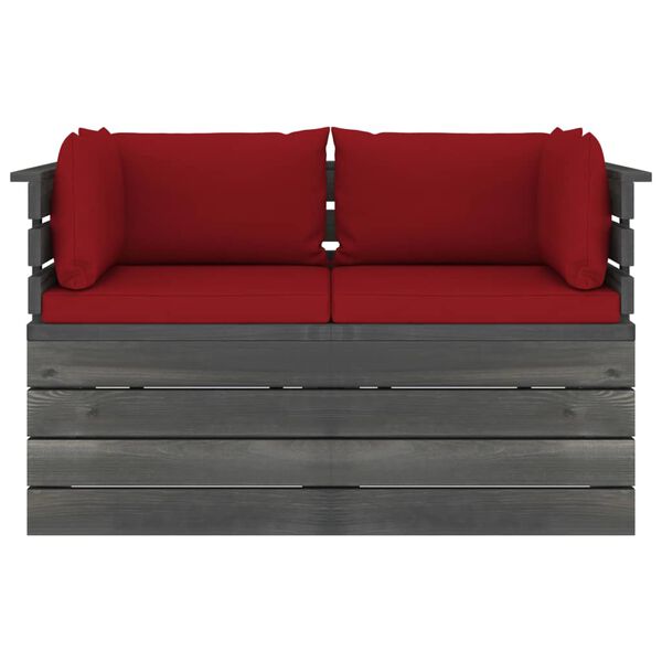 vidaXL Vrtni kavč dvosed iz palet z blazinami trdna borovina