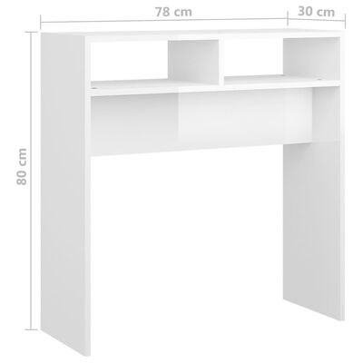 vidaXL Konzolna mizica visok sijaj bela 78x30x80 cm iverna plošča
