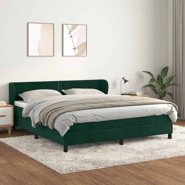 vidaXL Box spring postelja z vzmetnico temno zelena 160x200 cm žamet