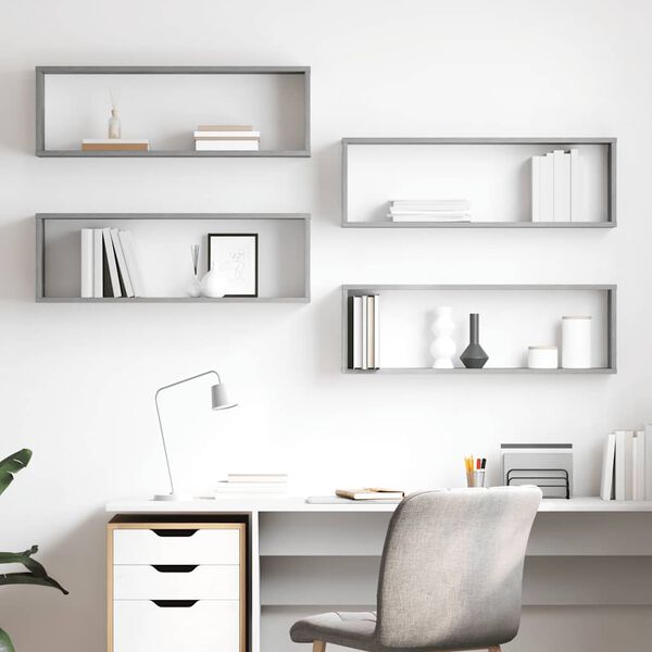 vidaXL Stenske police kockaste 4 kosi betonsko sive 80x15x26,5 cm