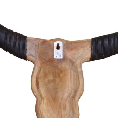 vidaXL Stenska skulptura lobanja bika tikovina 69x6x60 cm