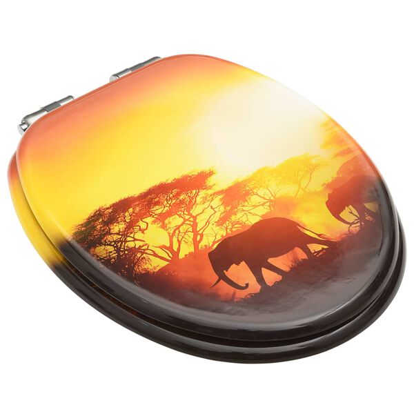 vidaXL Deska za WC školjko s pokrovom 2 kosa mediapan dizajn savane