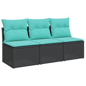 vidaXL Vrtni kavč z blazino Črna 165 x 62 x 69 cm Poly ratan