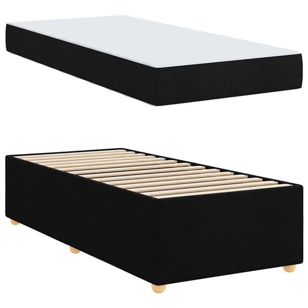 vidaXL Konstrukcija postelje z vzmetnico Črna 90 x 200 cm blago