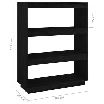 vidaXL Knjižna omara za razdelitev prostora črna 80x35x103 cm borovina