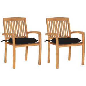 vidaXL Vrtni stoli 2 kosa s črnimi blazinami trdna tikovina