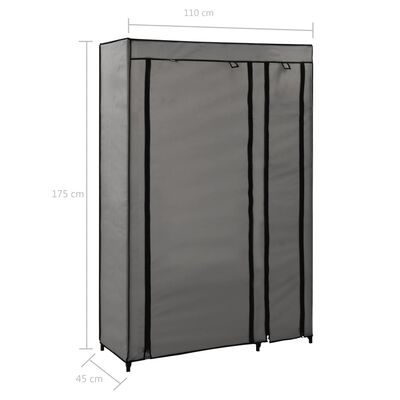 vidaXL Zložljiva garderobna omara blago 110x45x175 cm siva
