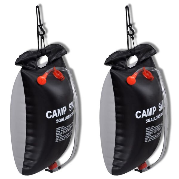 Zunanji tuš za kampiranje s solarnim sistemom, 20 L, 2 kosa