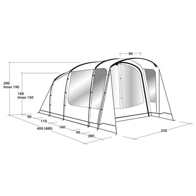 Outwell Tunelski šotor Ashwood 3 za 3 osebe 2-predelni temno listje