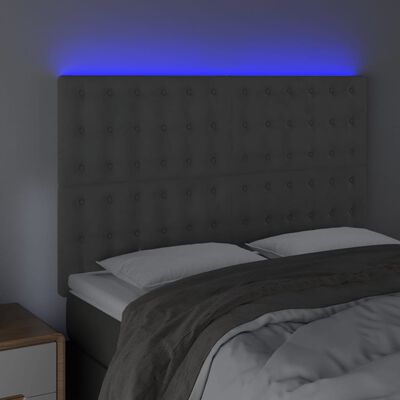 vidaXL LED posteljno vzglavje svetlo sivo 144x5x118/128 cm žamet