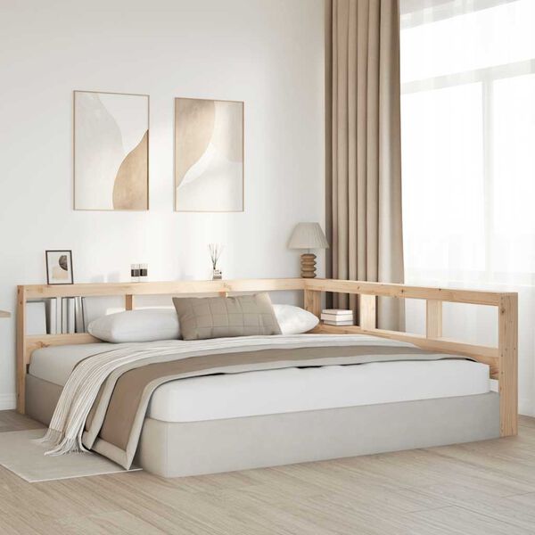 vidaXL Knjižnica vzglavje L-oblike 180 cm trdna borovina