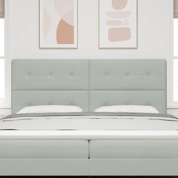 vidaXL LED glava postelje z LED lučmi Svetlo siva 200 cm Poliester