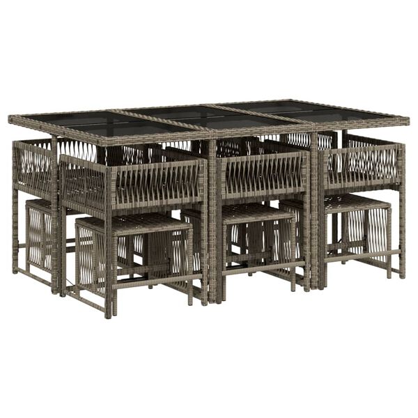 vidaXL Vrtna jedilna garnitura 11-delna z blazinami siv poli ratan