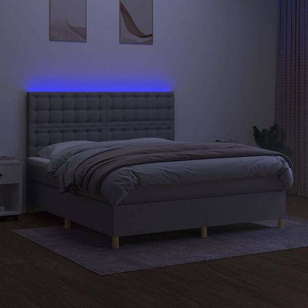 vidaXL Box spring postelja z vzmetnico LED sv. siva 160x200 cm blago