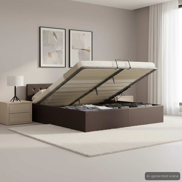 vidaXL Dvižni posteljni okvir sivo umetno usnje 180x200 cm