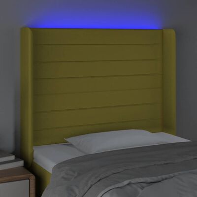 vidaXL LED posteljno vzglavje zeleno 83x16x118/128 cm blago