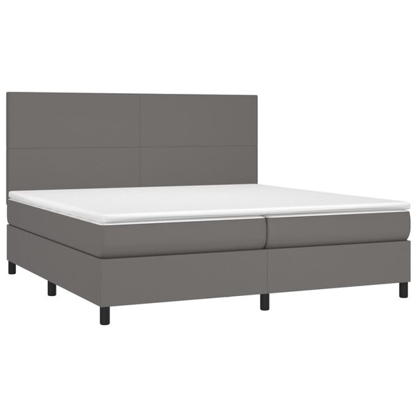 vidaXL Box spring postelja z vzmetnico siva 200x200 cm umetno usnje