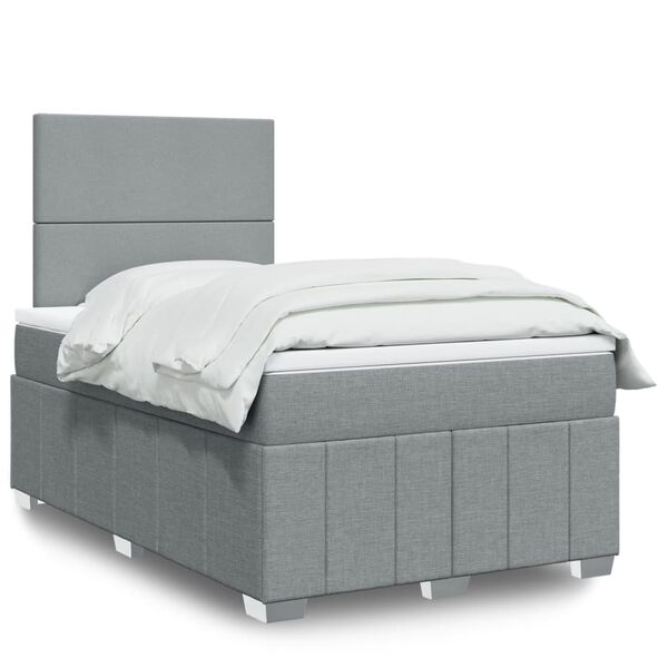 vidaXL Boxspring postelja z vzmetnico svetlo siva 120x190 cm blago