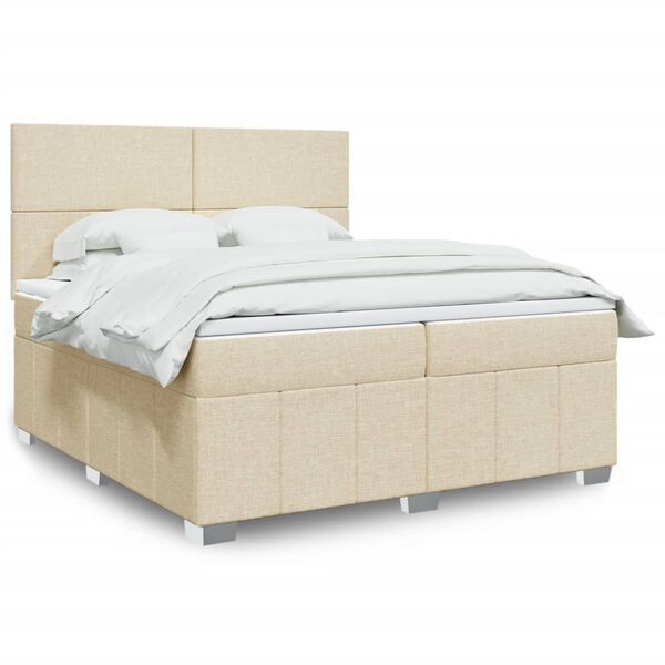 vidaXL Box spring postelja z vzmetnico krem 200x200 cm blago