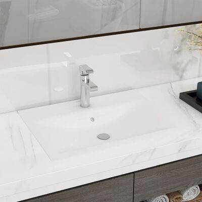 vidaXL Keramični umivalnik pravokoten bel z odprtino za pipo 60x46 cm