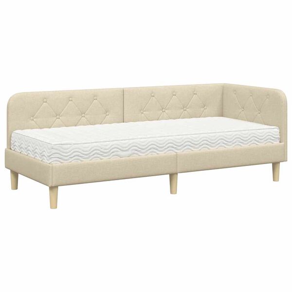 vidaXL Kotna postelja z vzmetnico z vzglavjem krema 80 x 200 cm blago