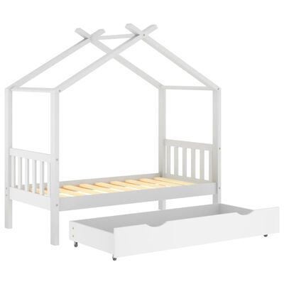 vidaXL Otroški posteljni okvir s predalom bela trdna borovina 80x160cm