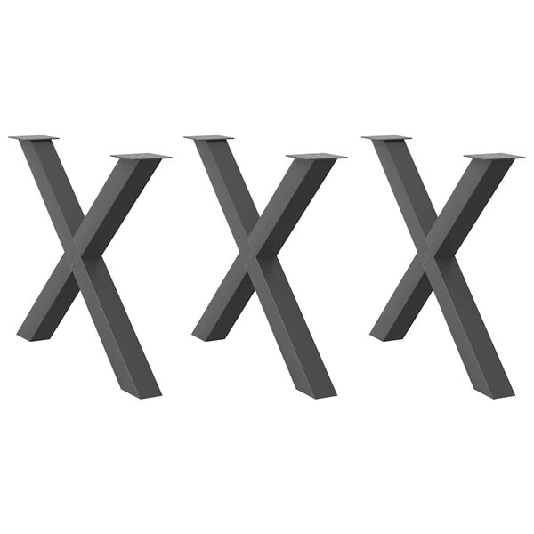 vidaXL Noge za jedilno mizo v obliki črke X, 3 kosi, antracitne, 90 x (72-73) cm, jeklo