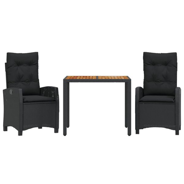 vidaXL Vrtna jedilna garnitura 9-delna z blazinami črn poli ratan