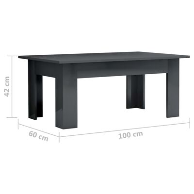 vidaXL Klubska mizica visok sijaj siva 100x60x42 cm iverna plošča