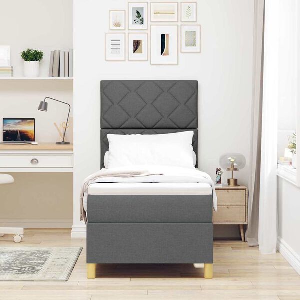 vidaXL LED Box Spring Postelja Temno siva 80 x 200 cm blago