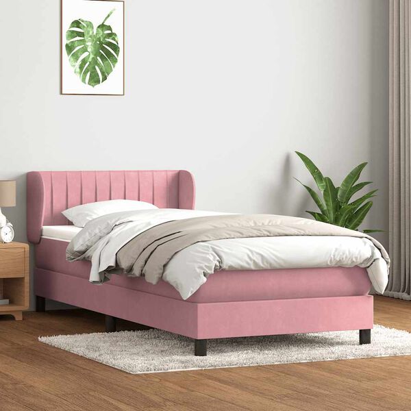 vidaXL Box Spring postelja z vzmetnico Pink 100x220 cm Velvet