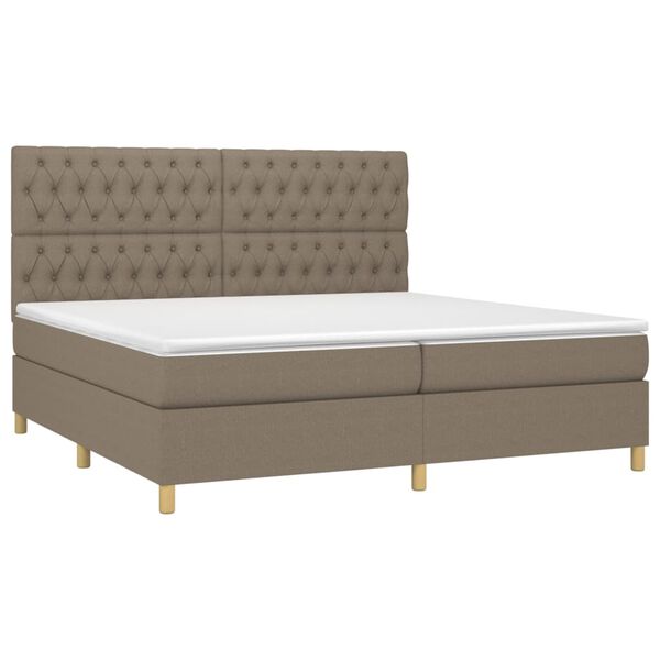 vidaXL Box spring postelja z vzmetnico LED taupe 200x200 cm blago